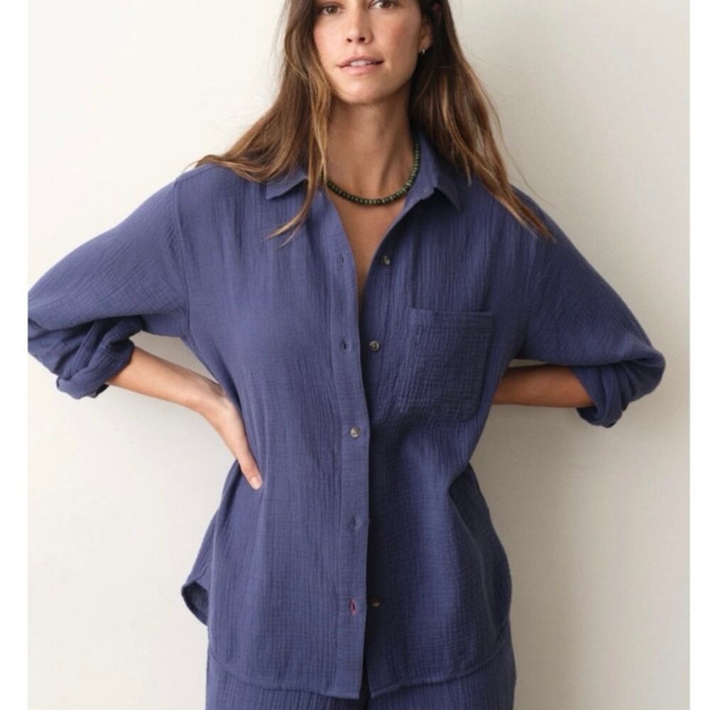 NWT Women’s Marine Layer Jane Relaxed Double Cloth Shirt in Boy Blue SZ S